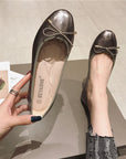 Round Toe Bowknot Low-cut Flat Bottom Pumps Women Shoes