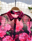 French Retro Tulle Floral Shirt For Women Summer