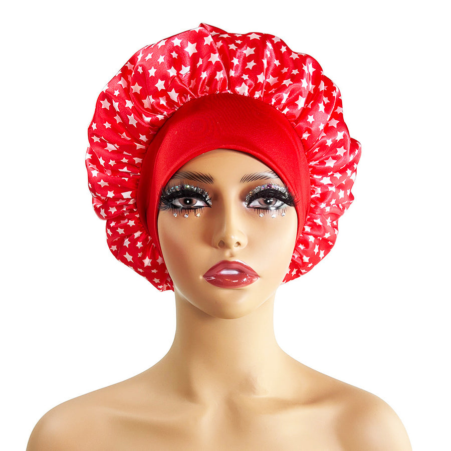 Wide-brimmed Satin Printing Nightcap Beauty Shower Cap Stretch