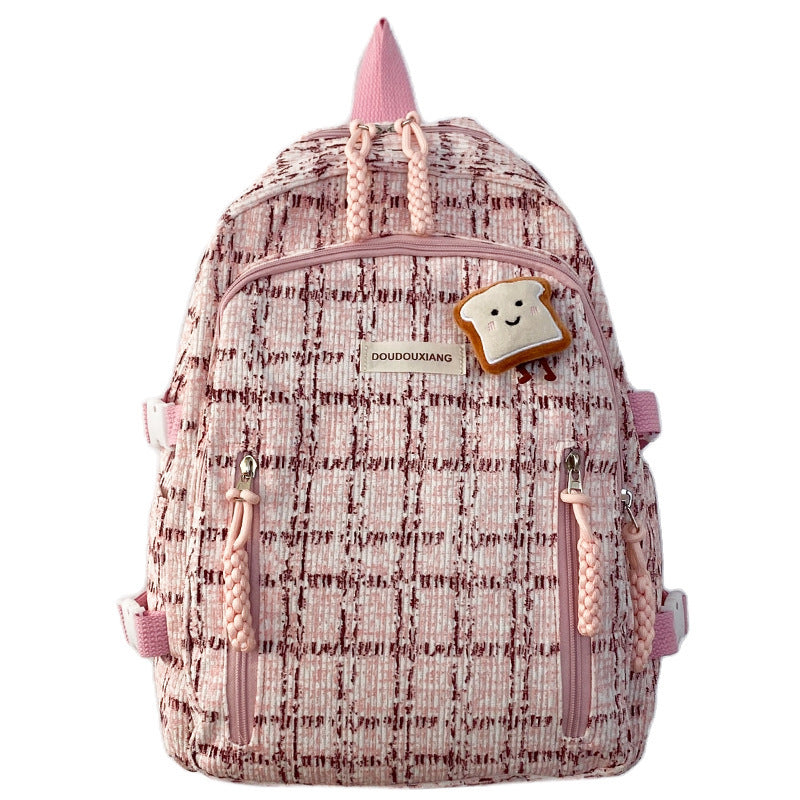 Casual Bag Special-interest Design Student Schoolbag Corduroy Plaid Large Capacity Travel Backpack