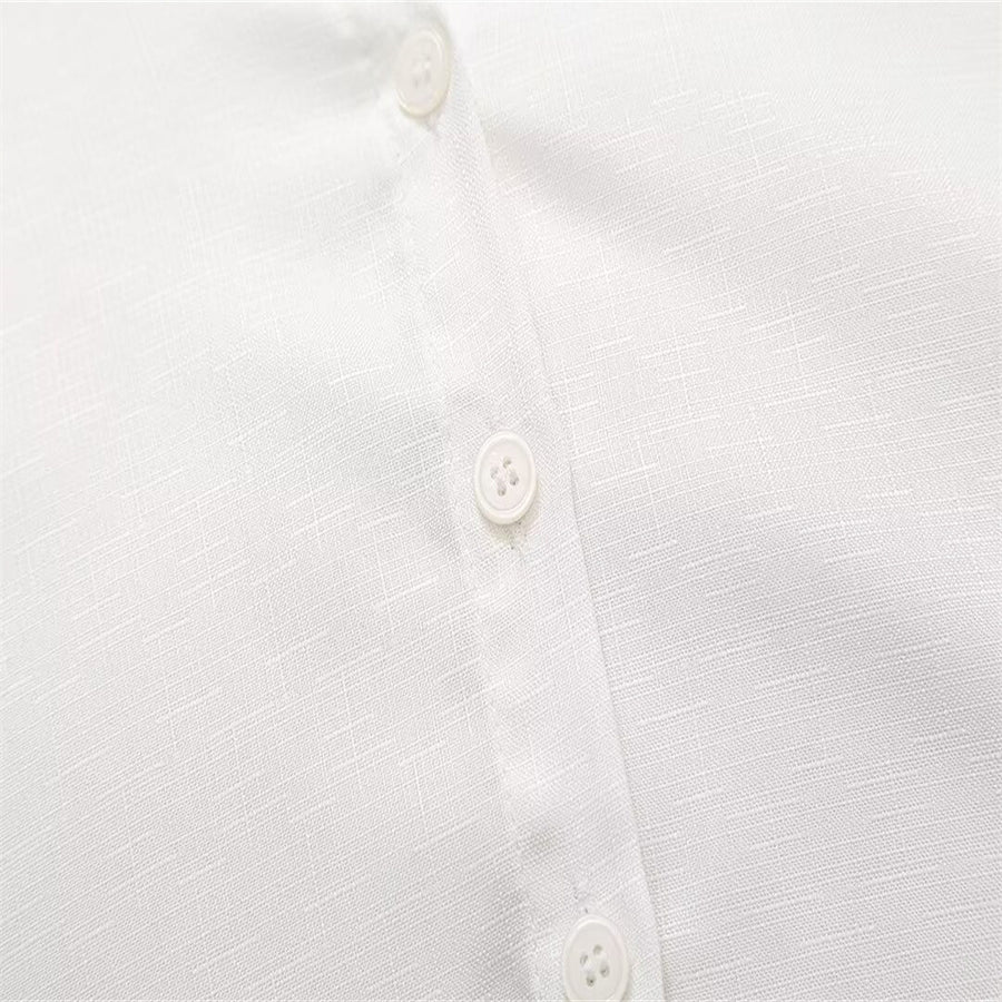 Women's Fashionable White Cotton And Linen Shirt