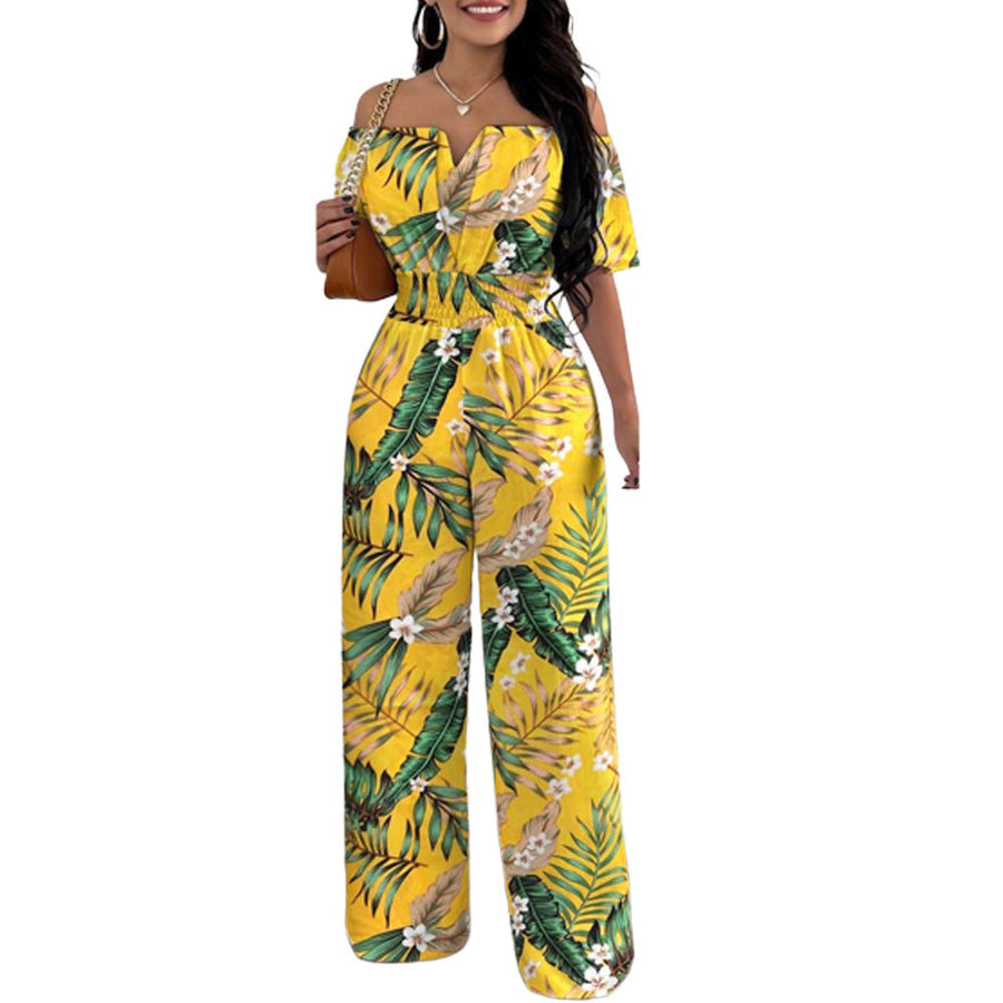 Women's Off-neck Waist Trimming Loose Straight Jumpsuit