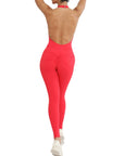 Halter Bare Back Yoga Jumpsuit Pleated Pocket Peach Hip Tight Sports Fitness Jumpsuit For Women