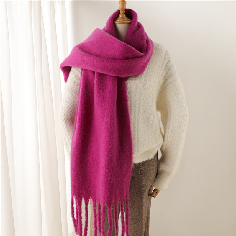 Solid Color Warm Tassel Scarf