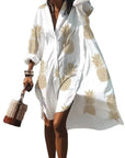 Women's Loose Digital Printing Long-sleeved Lapel Shirt Dress