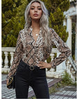 Leopard Print Shirts Long Sleeve Lapel Pattern Shirts Women's