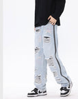 American Street Retro Tattered Jeans Washed Jeans