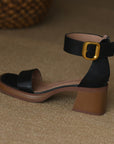 British Style Retro Strap Sandals Chunky Heel