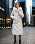 Slim Fit Below The Knee Cotton Coat Big Fur Collar Thickened Padded Jacket