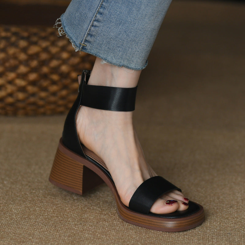 British Style Retro Strap Sandals Chunky Heel