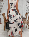 Women Plant Print Sleeveless Dress