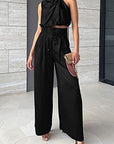 Summer Suits Casual Sleeveless Midriff-baring Top And Wide Leg Pants 2pcs Set Womens Clothing