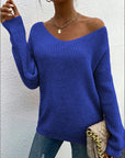 Lace Backless Hollow Out V-neck Pullover Long Sleeve Sweater