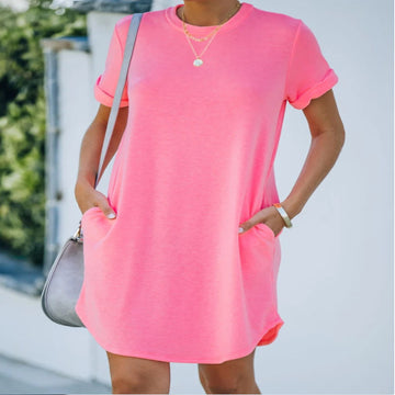 Casual Sports Curling Sleeves Solid Color Irregular Tennis Short Sleeve Dress