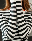 Round Neck Striped Sweater Women's Cotton Long Sleeve T-shirt Navy-striped Shirt Loose Bottoming T-Shirt