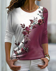 Floral Multicolor Printing Round Neck Casual Long Sleeve