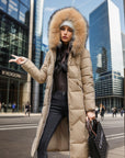 Slim Fit Below The Knee Cotton Coat Big Fur Collar Thickened Padded Jacket