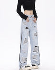 American Street Retro Tattered Jeans Washed Jeans