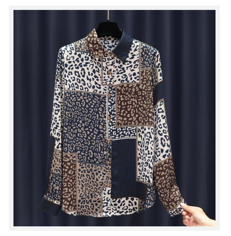 Women's Design Long Sleeve All-match Vintage Leopard Print Shirt