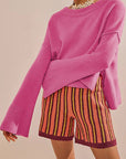 Solid Color Round-neck Flared Sleeves Pullover Sweater