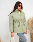 Zipper Cinched Drawstring Cotton Jacket