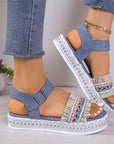 Fashion Tassel Denim Sandals With Thick-soled Flat Heel New Summer Hemp Rope Sole Ethnic Style Shoes For Women