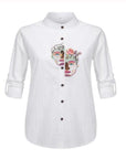 Retro cotton and linen embroidery casual shirt