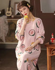 Pajamas women long sleeves long nightdress cartoon cute home service