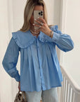 Women's Doll Collar Long-sleeved Casual Shirt