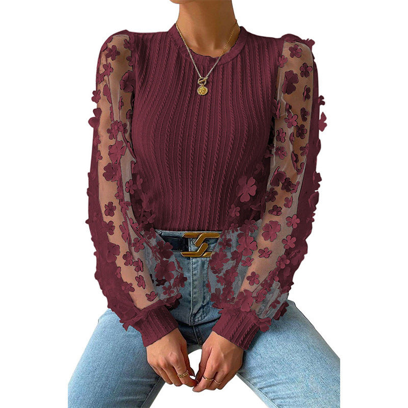 Mesh Round Neck Chiffon Shirt