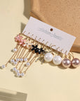 Combination Style 6 Pairs Of Temperament Personality Internet Famous Long Pearl Earrings With Crystal Flowers Simple And Versatile Earrings