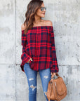 One-collar plaid shirt top