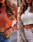 Sexy Women Plain Basic Stretch T- Shirts Crop Top Sweater