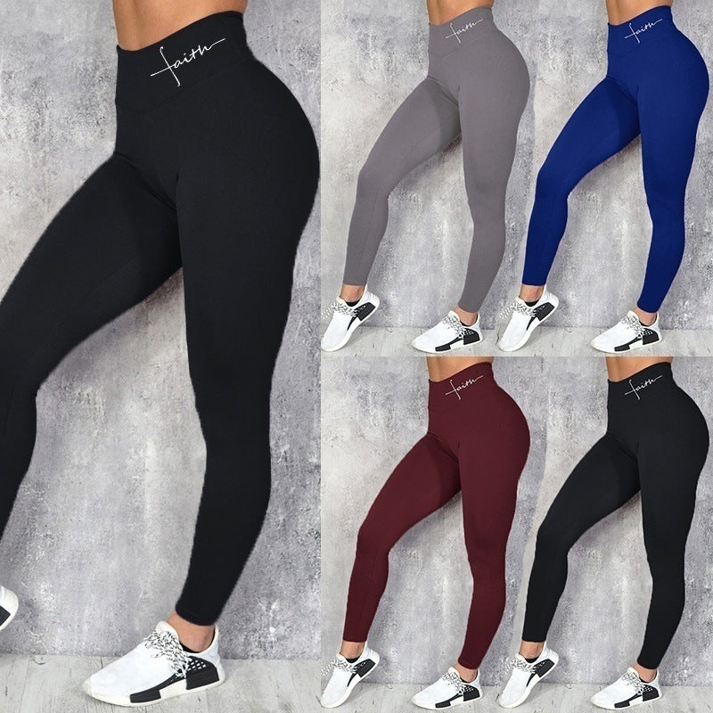 Waist Letter Printed Leggings Hip Lifting Stretch