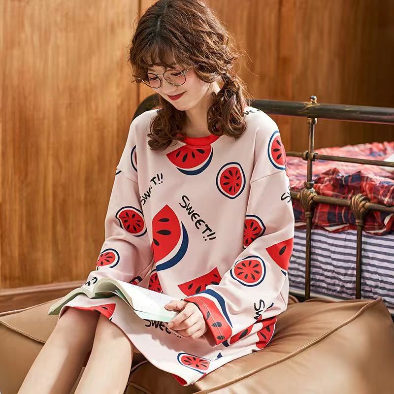 Pajamas women long sleeves long nightdress cartoon cute home service