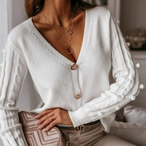 V-neck cardigan sweater