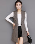 Plaid Long Blazer Vest Women Sleeveless Jacket