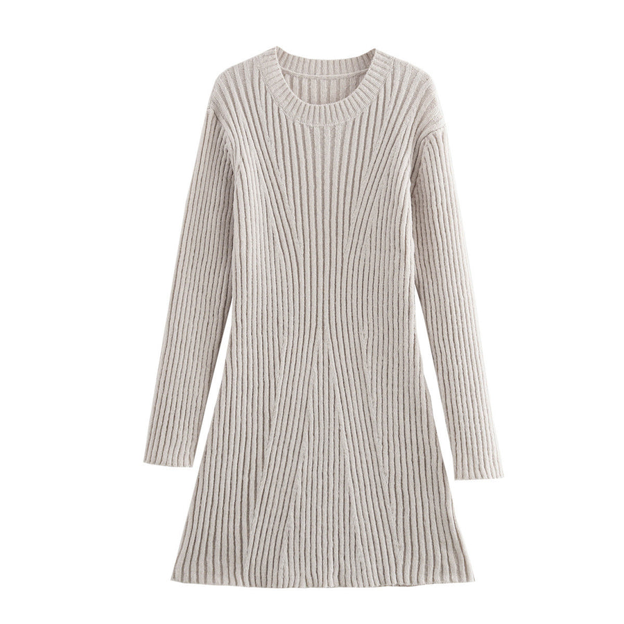 Solid Ribbed Knitted Dress