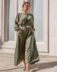 Plus Size Solid Casual Women Thicken Satin Long Sleeve Wide Leg Jumpsuit