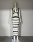 2pcs Striped Bikini Casual Vest Sling Top Suit Beach Summer Y2K Long Dress Suits For Women