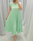 Short Sleeve Pleated Long Dress Summer Round Neck Dress Women's Clothing