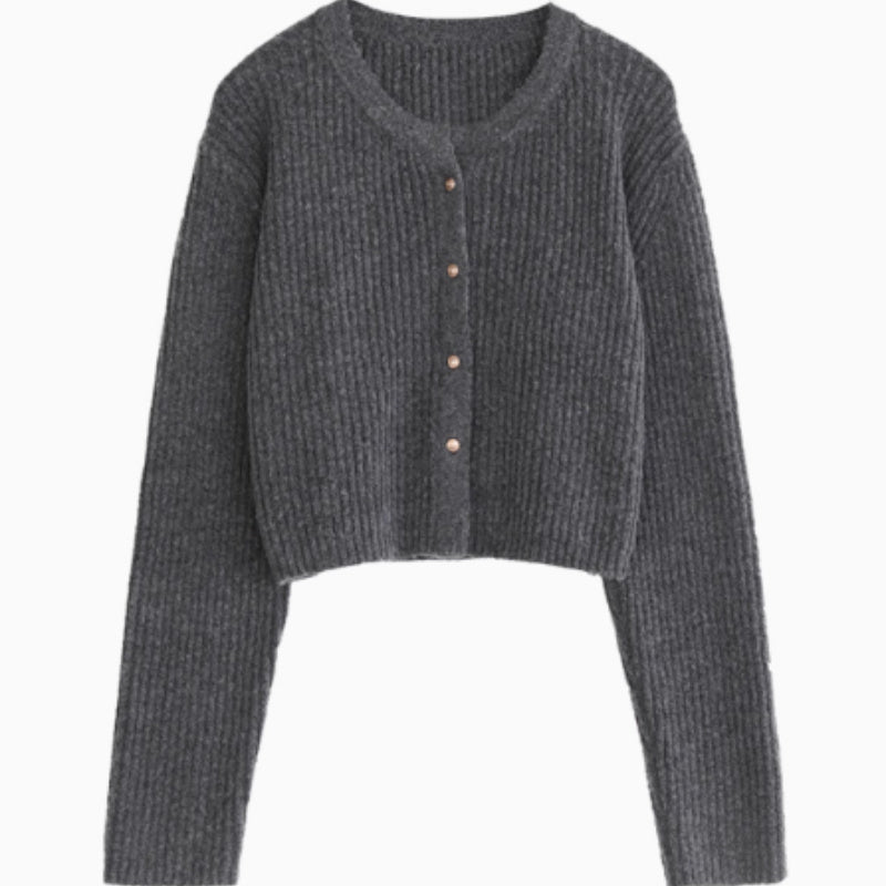 Autumn New Simple Round Neck Knitted Cardigan