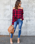 One-collar plaid shirt top