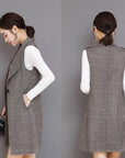 Plaid Long Blazer Vest Women Sleeveless Jacket