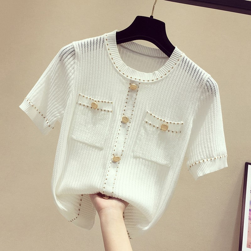 Minority Bright Silk Knitted Short Sleeve Women