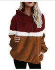 Three-color Stitching Fleece Hooded Sweater