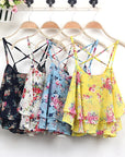 Blusa Hot 4Colors Women Summer Strap Floral Print Chiffon Blouse Sexy Tops Retro Floral Cross-Shoulder Shirts Sleeveless T