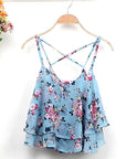 Blusa Hot 4Colors Women Summer Strap Floral Print Chiffon Blouse Sexy Tops Retro Floral Cross-Shoulder Shirts Sleeveless T