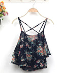 Blusa Hot 4Colors Women Summer Strap Floral Print Chiffon Blouse Sexy Tops Retro Floral Cross-Shoulder Shirts Sleeveless T