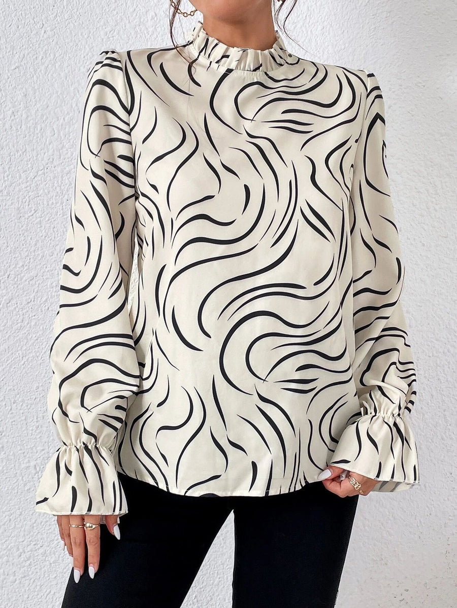 Women's Water Ripple Printed Long-sleeved Top